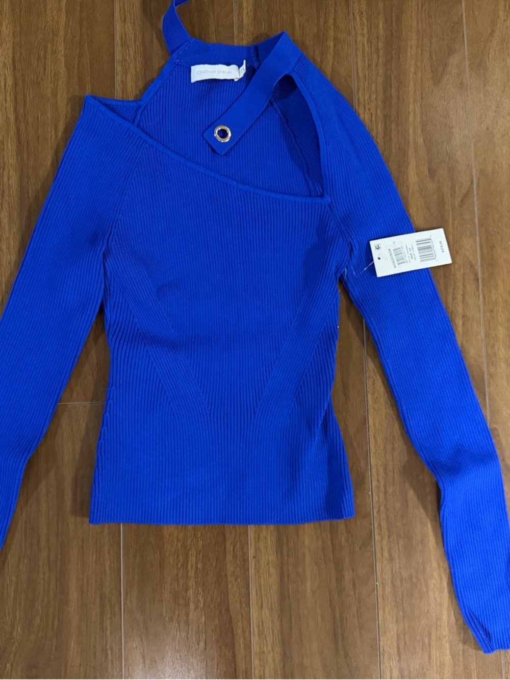 Jonathan Simkhai Electric Blue One-Shoulder Ribbed Sweater